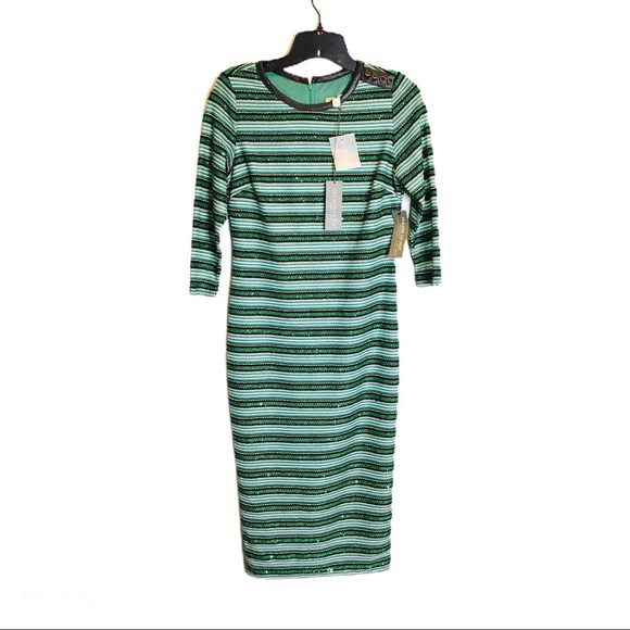 Eva Mendes Adelisa Green Sequin Striped Dress XS - Picture 8 of 8